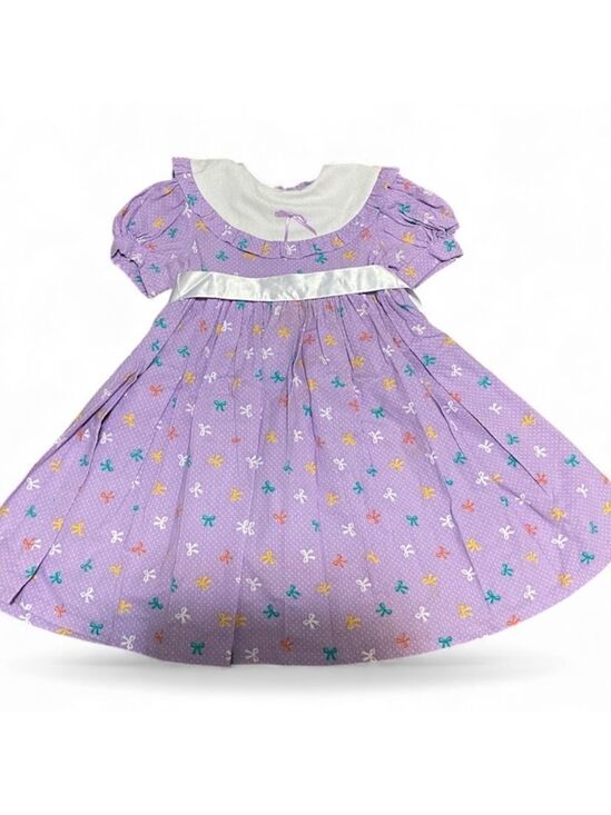 Source Unknown Other - Vintage Toddler Girl Cotton Dress 80s 90s Purple Polka Dot Bows Ribbon Tie
